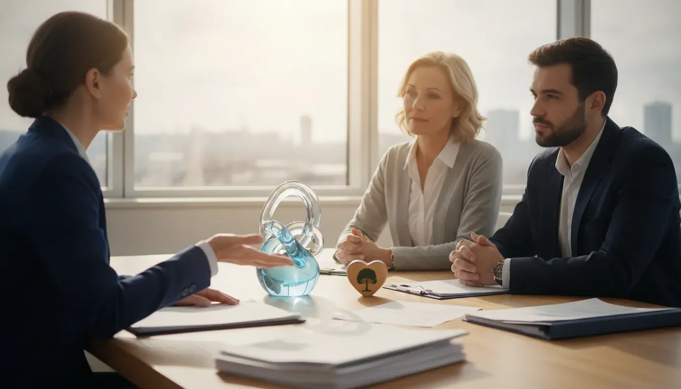 Financial advisor explaining an insurance-based cash-flow strategy to a mature couple