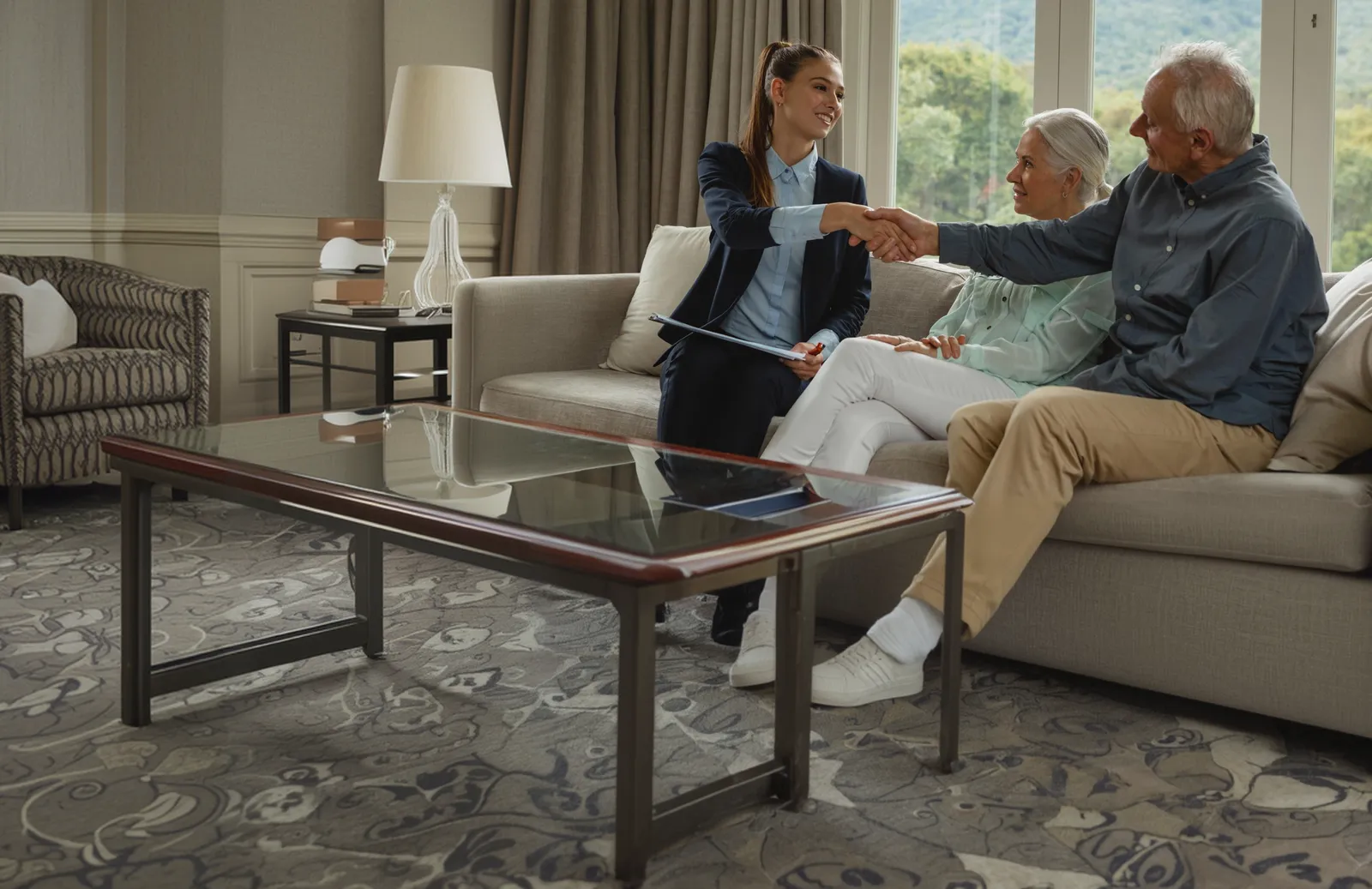 Mature couple discussing retirement protection with a financial advisor